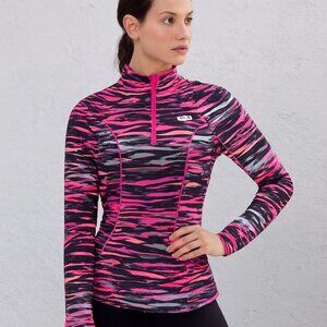 Fila Quarter Zip Pullover Jacket High Collar Pink Black Brushstroke Pattern S